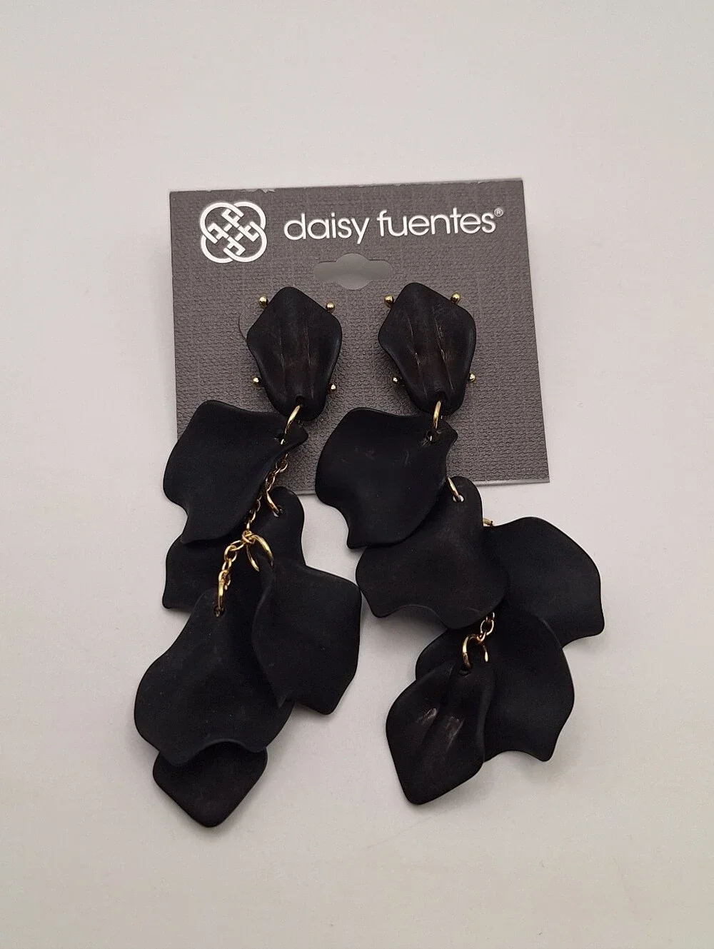 NWT Daisy Fuentes Black Floral Petal Statement Dangle Earrings